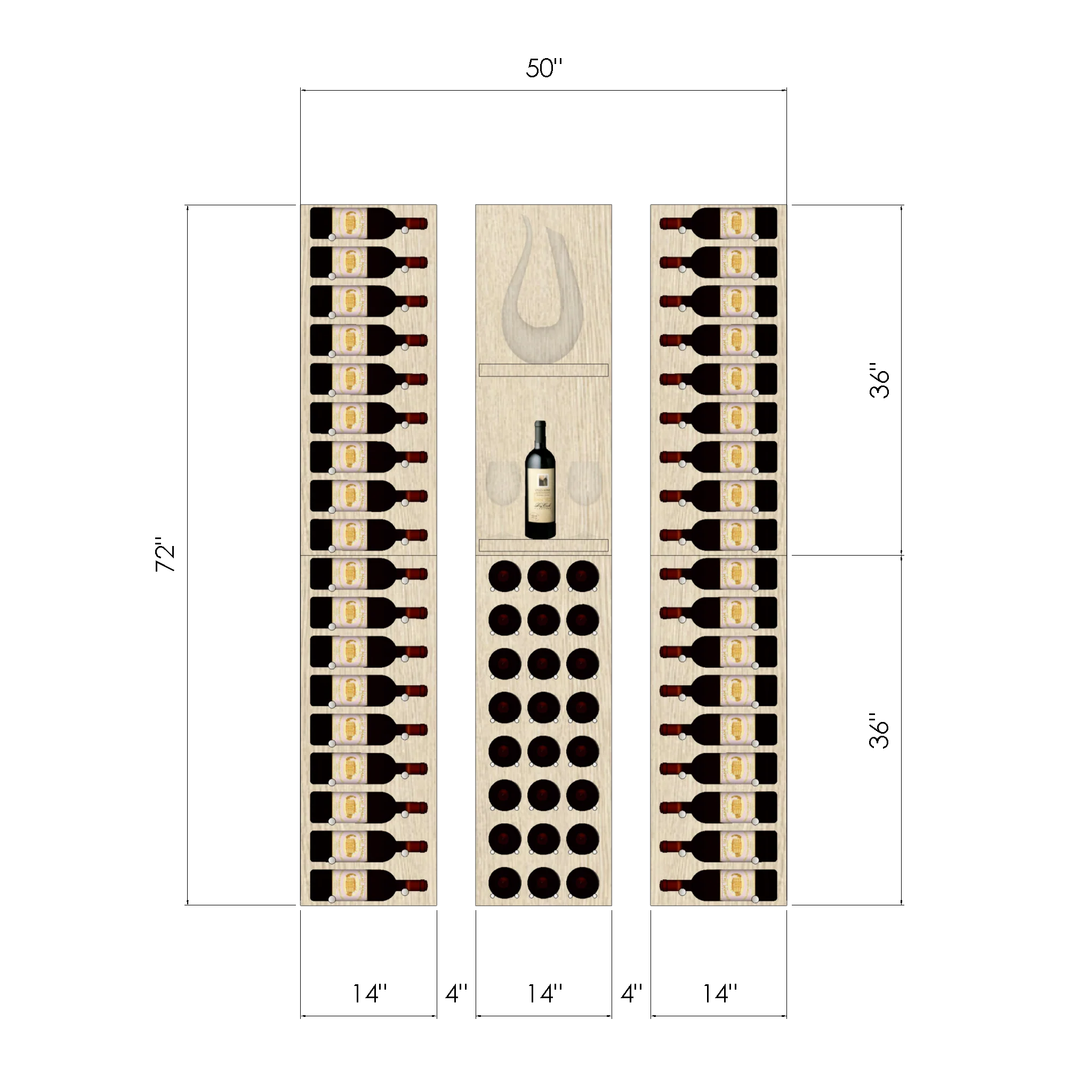 TheShowWineWallWhiteOak1D-Dimensioned